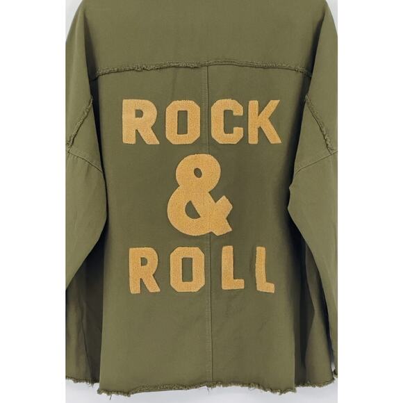 Davi & Dani Women’s Olive Green “Rock & Roll” Frayed Utility Jacket. Sz L NEW - Picture 4 of 13